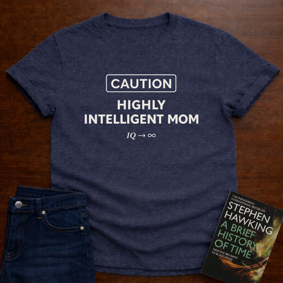 CAUTION HIGHLY INTELLIGENT MOM. T-SHIRT – Heather Navy