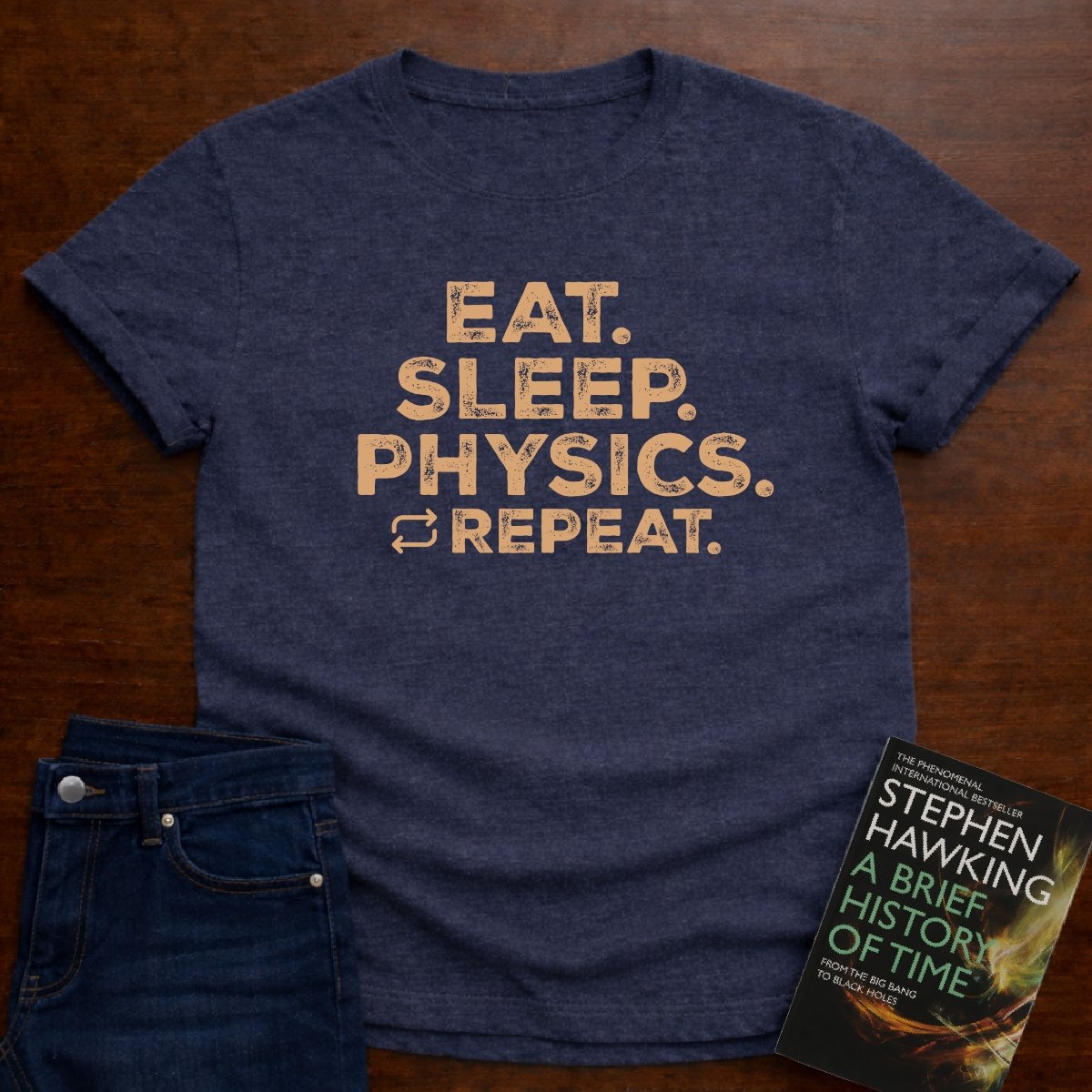 "Eat Sleep Physics" black/white Unisex Softstyle Tee – Heather Navy