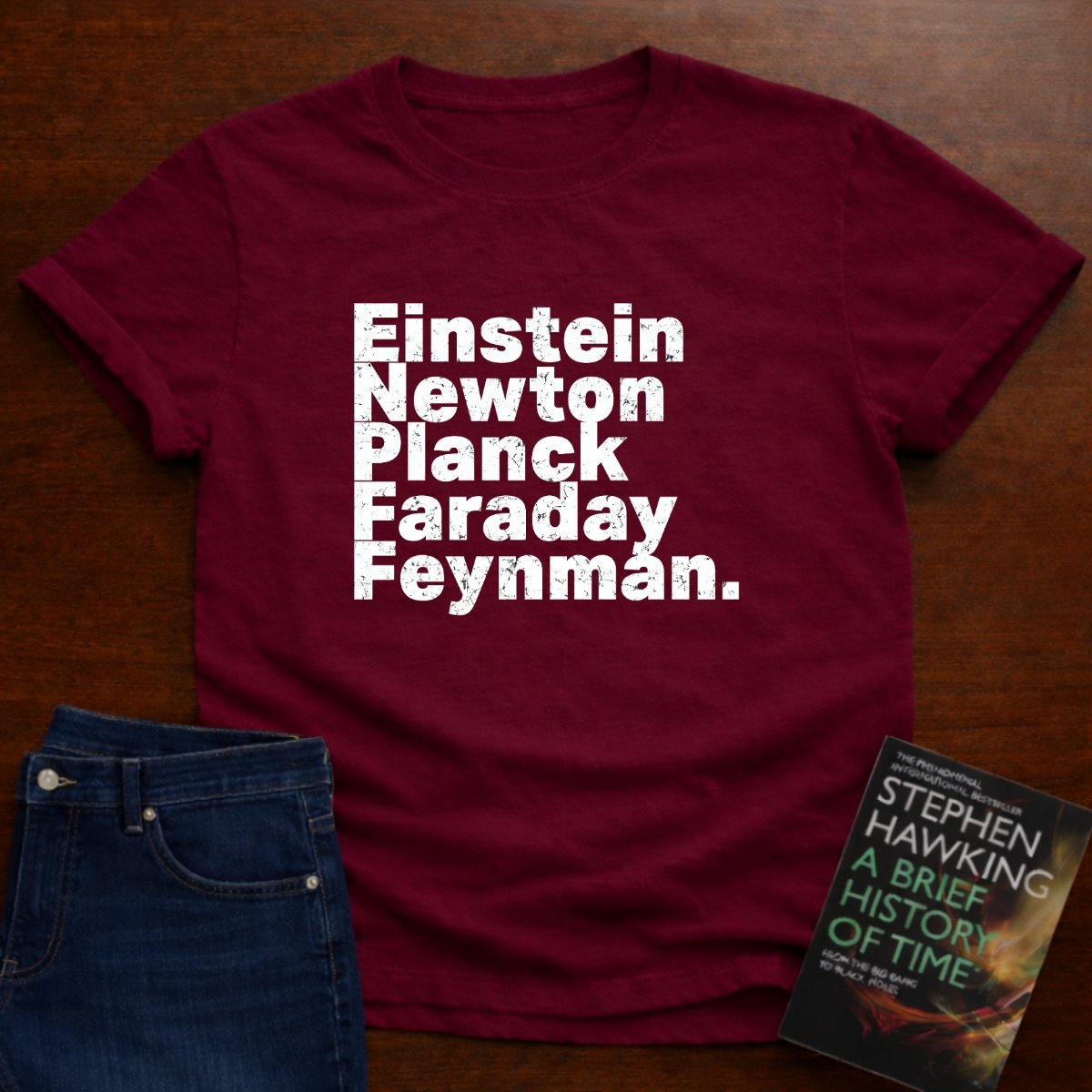 "Einstein Newton Planck" dark Unisex Softstyle Tee – Cardinal Red