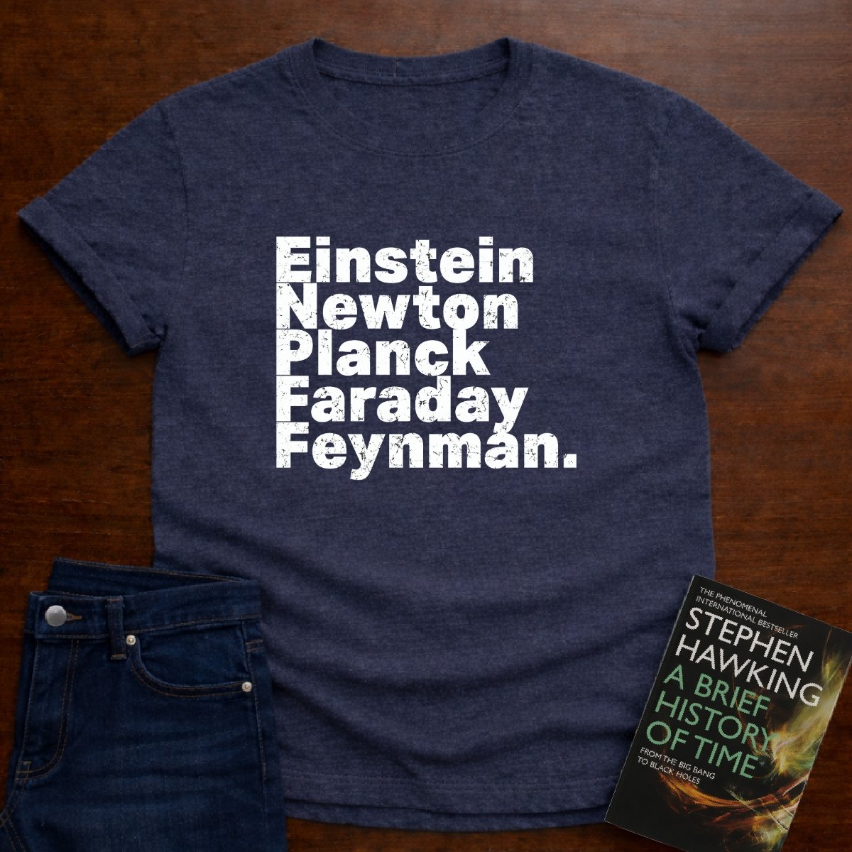 "Einstein Newton Planck" dark Unisex Softstyle Tee – Heather Navy