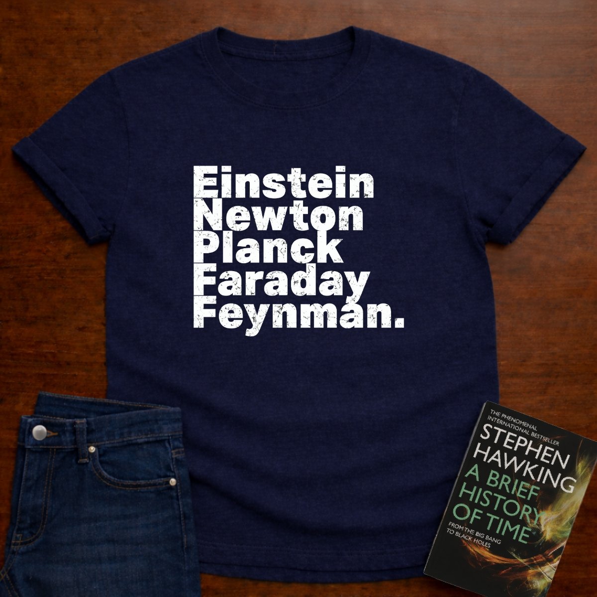 "Einstein Newton Planck" dark Unisex Softstyle Tee – Navy