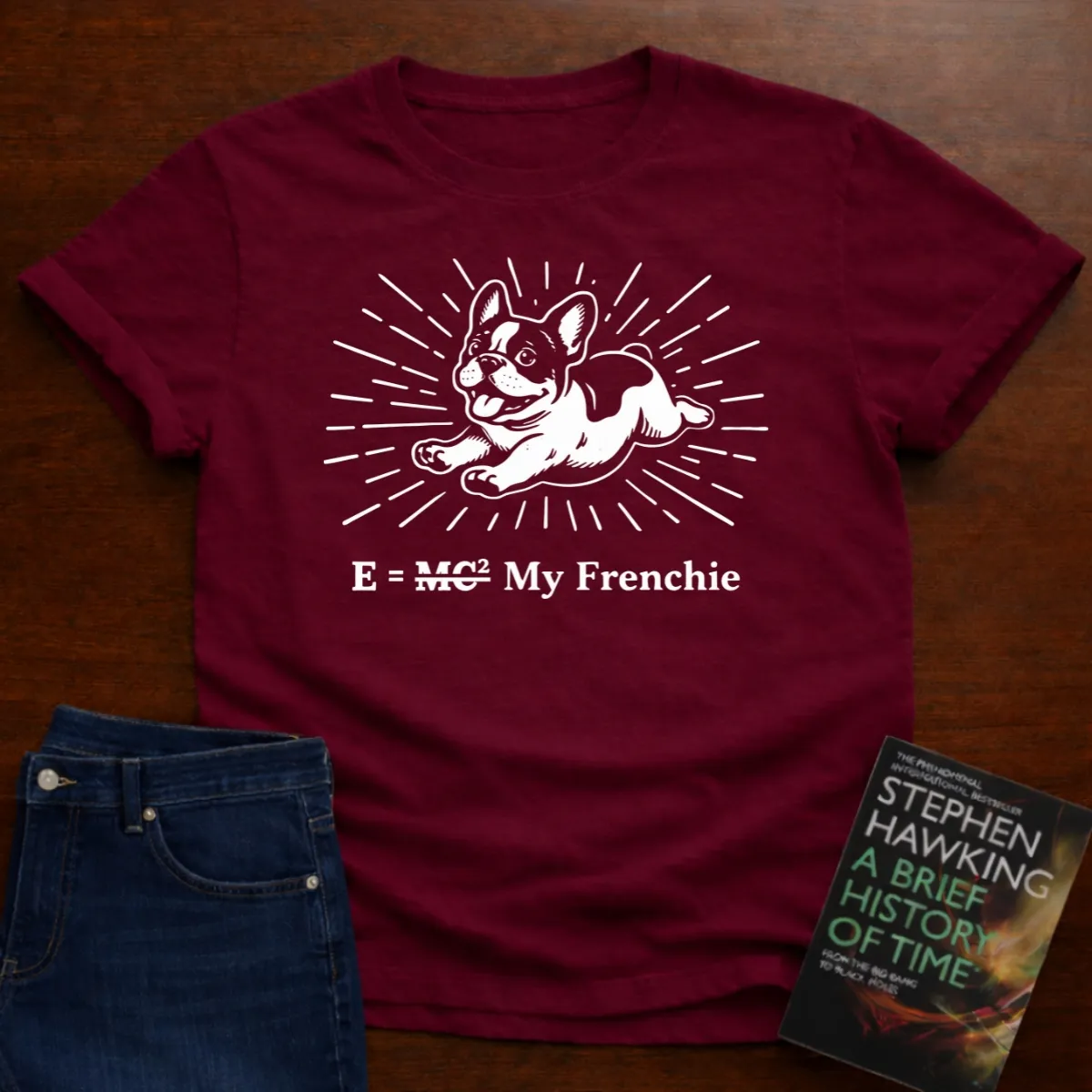 Energy = My Frenchie physics t-shirt in Cardinal Red