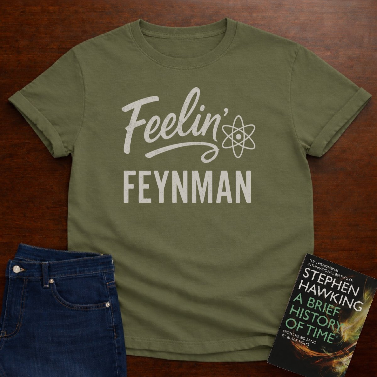 "Feelin' Feynman"- Premium Physics Shirt – Military Green