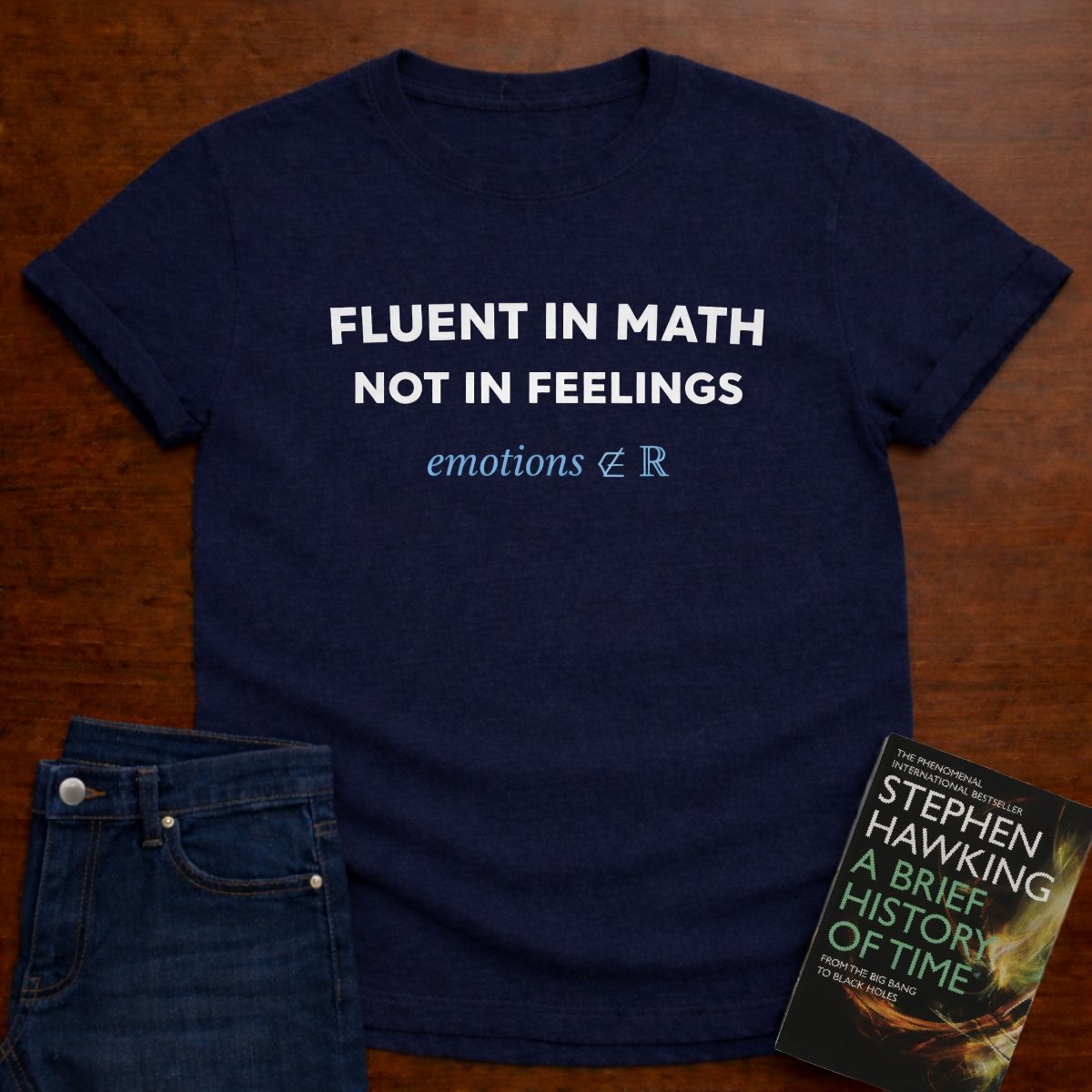 FLUENT IN MATH NOT IN FEELINGS. T-SHIRT – Navy