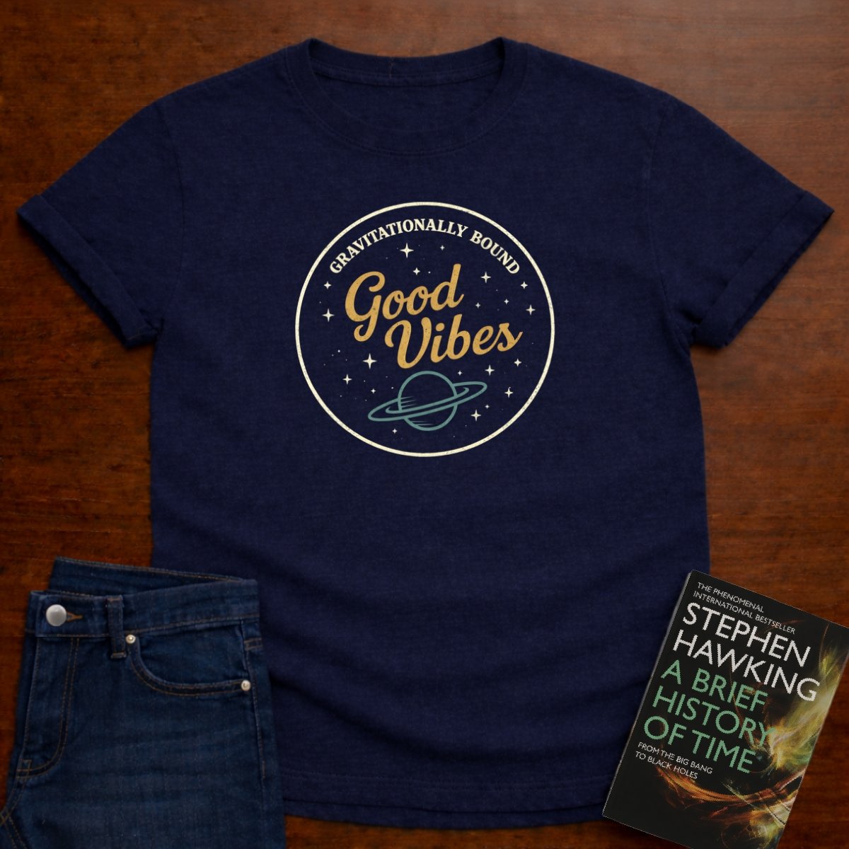 GRAVITATIONALLY BOUND GOOD VIBES T-SHIRT – Navy