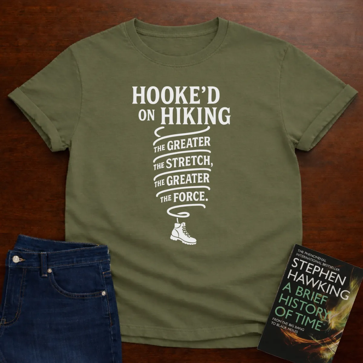 "Hooke'd on Hiking" - Premium Physics Shirt in Military Green