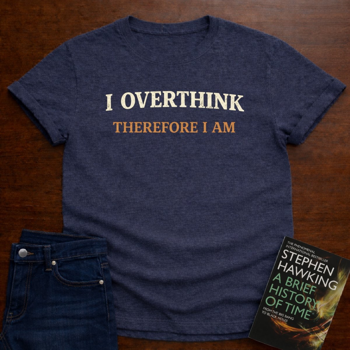 I OVERTHINK THEREFORE I AM T-SHIRT – Heather Navy