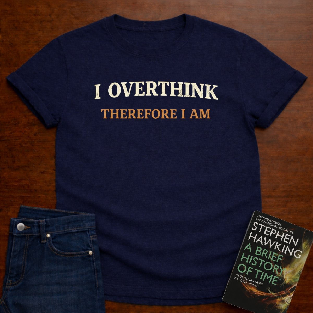I OVERTHINK THEREFORE I AM T-SHIRT – Navy