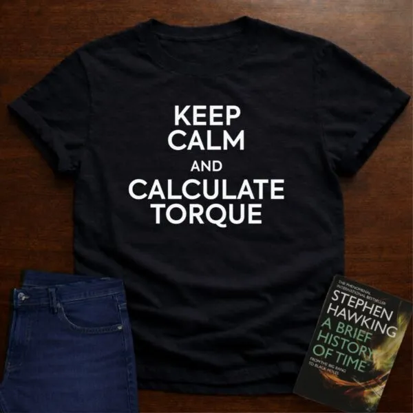 "Keep Calm and Calculate Torque" - The Ultimate Tee for Physics Lovers in Black