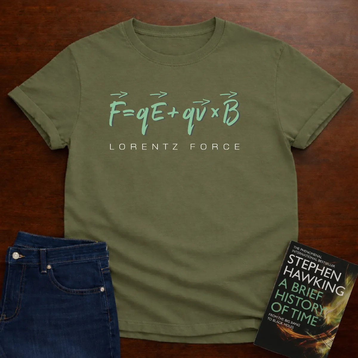 "Lorentz Force" The Ultimate Tee for Physics Lovers in Military Green