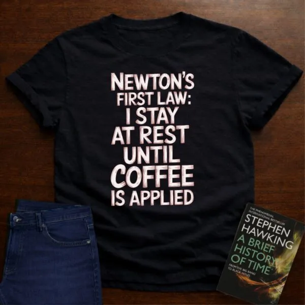Newton's First Law : Until Coffee is Applied - Premium Physics Shirt in Black