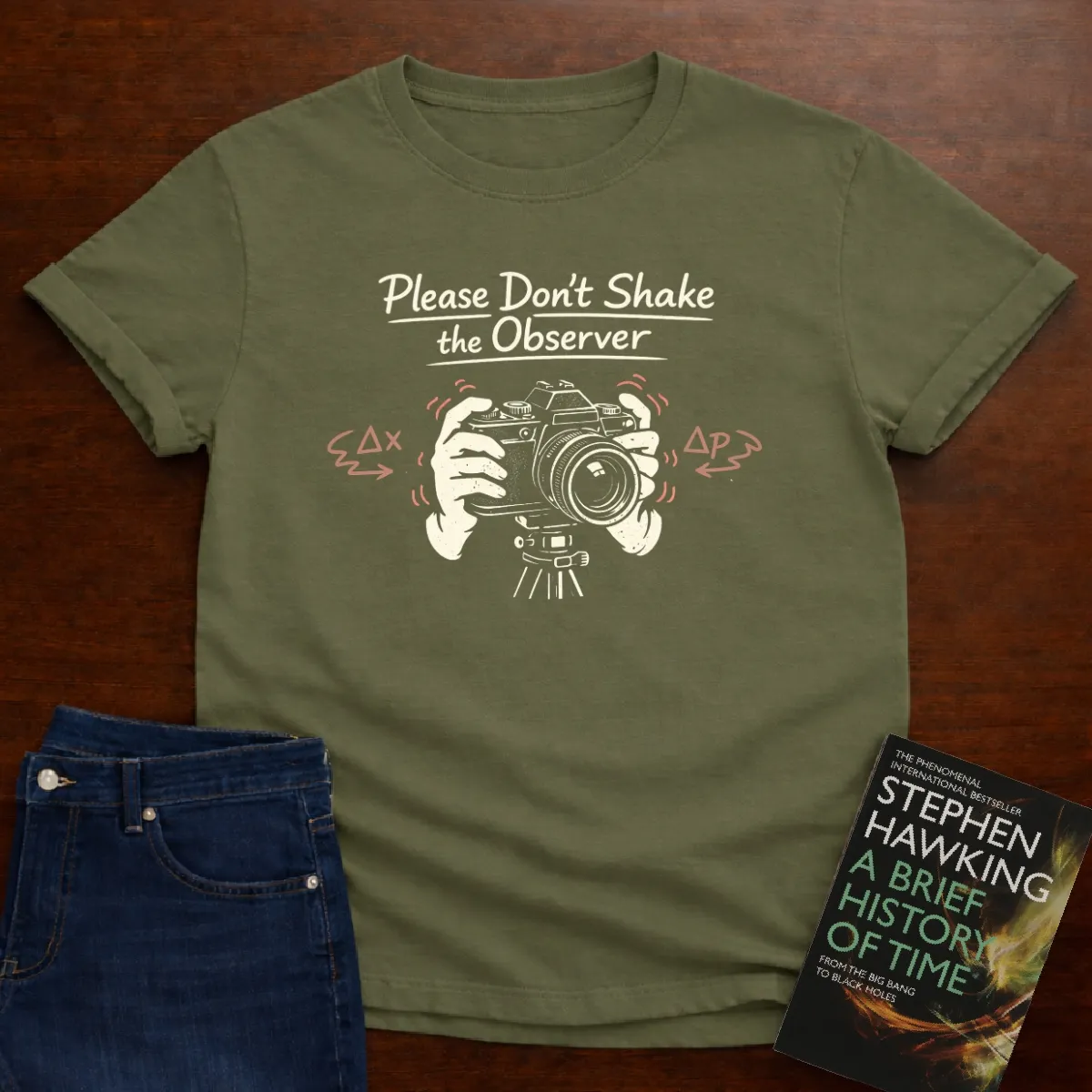 Please Don't Shake The Observer T-Shirt in Military Green