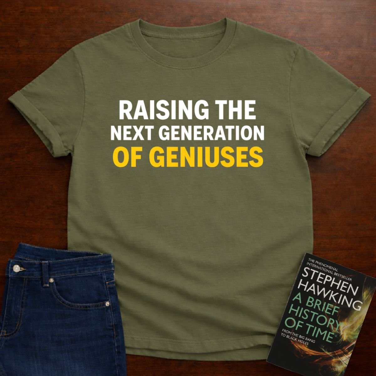 RAISING THE NEXT GENERATION OF GENIUSES T-SHIRT – Military Green