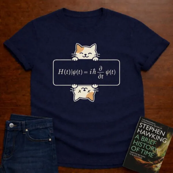 "Schrodinger's Cat and Equation" - Premium Physics Shirt in Navy