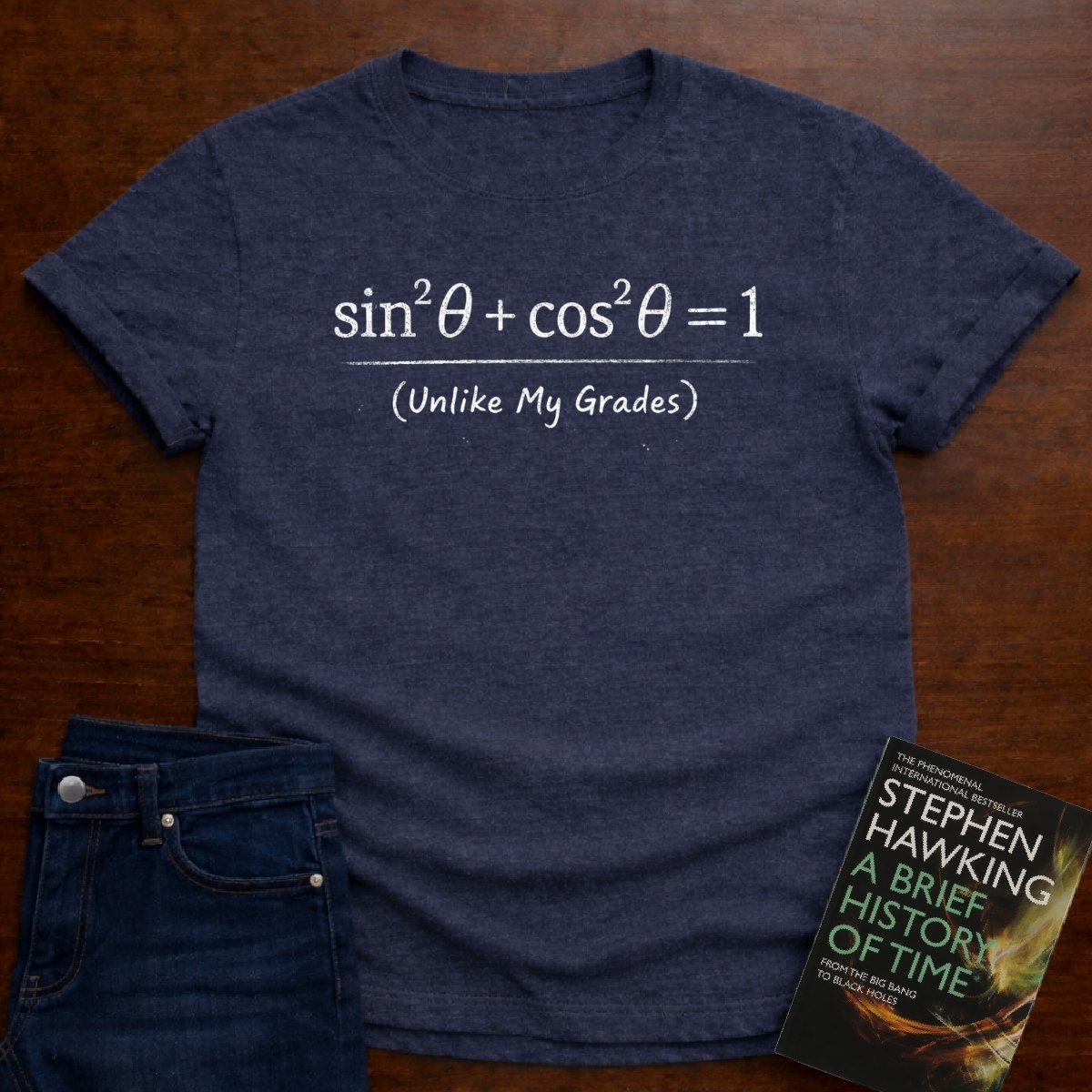 sin²θ + cos²θ = 1 (Unlike My Grades) T-SHIRT – Heather Navy