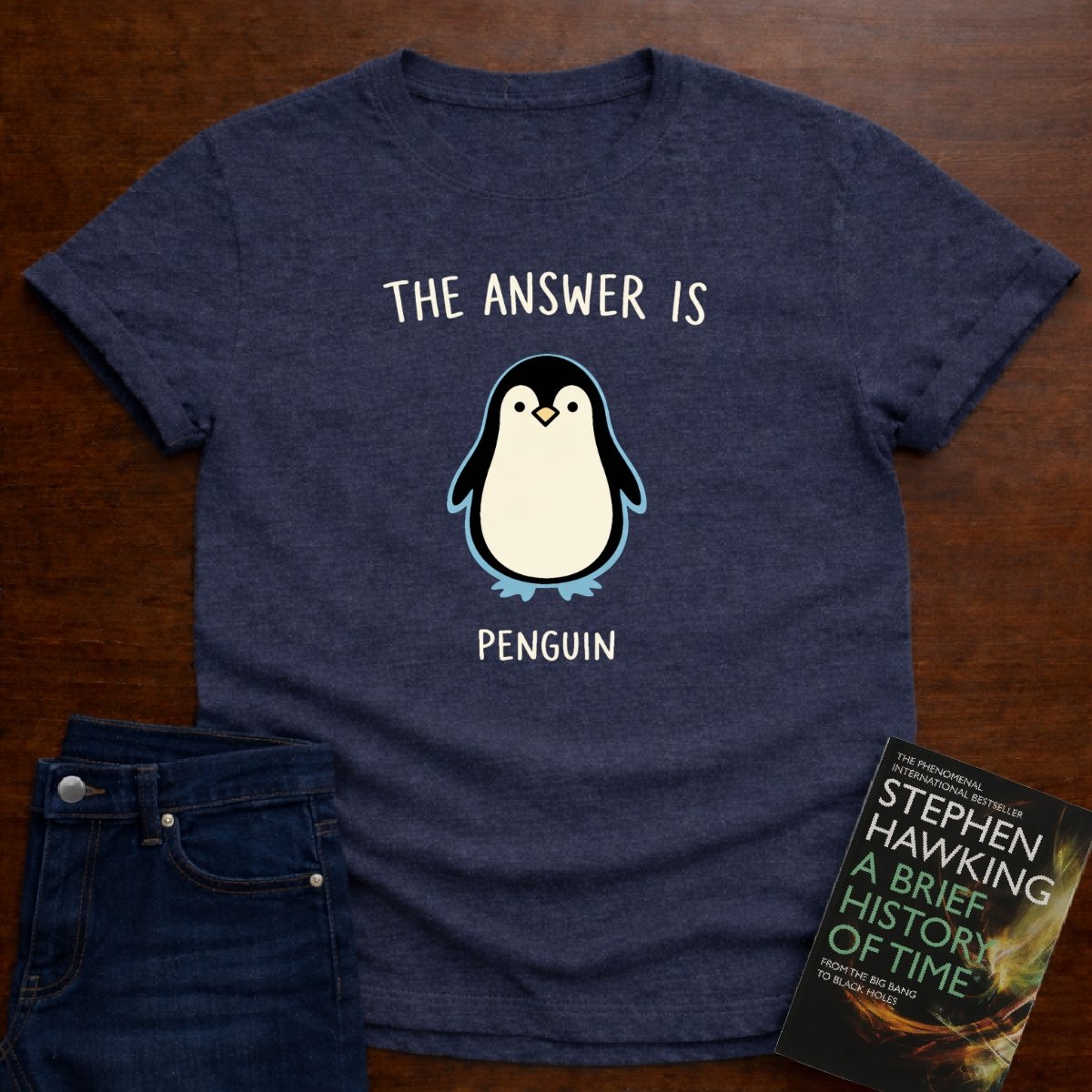 THE ANSWER IS PENGUIN. T-SHIRT – Heather Navy