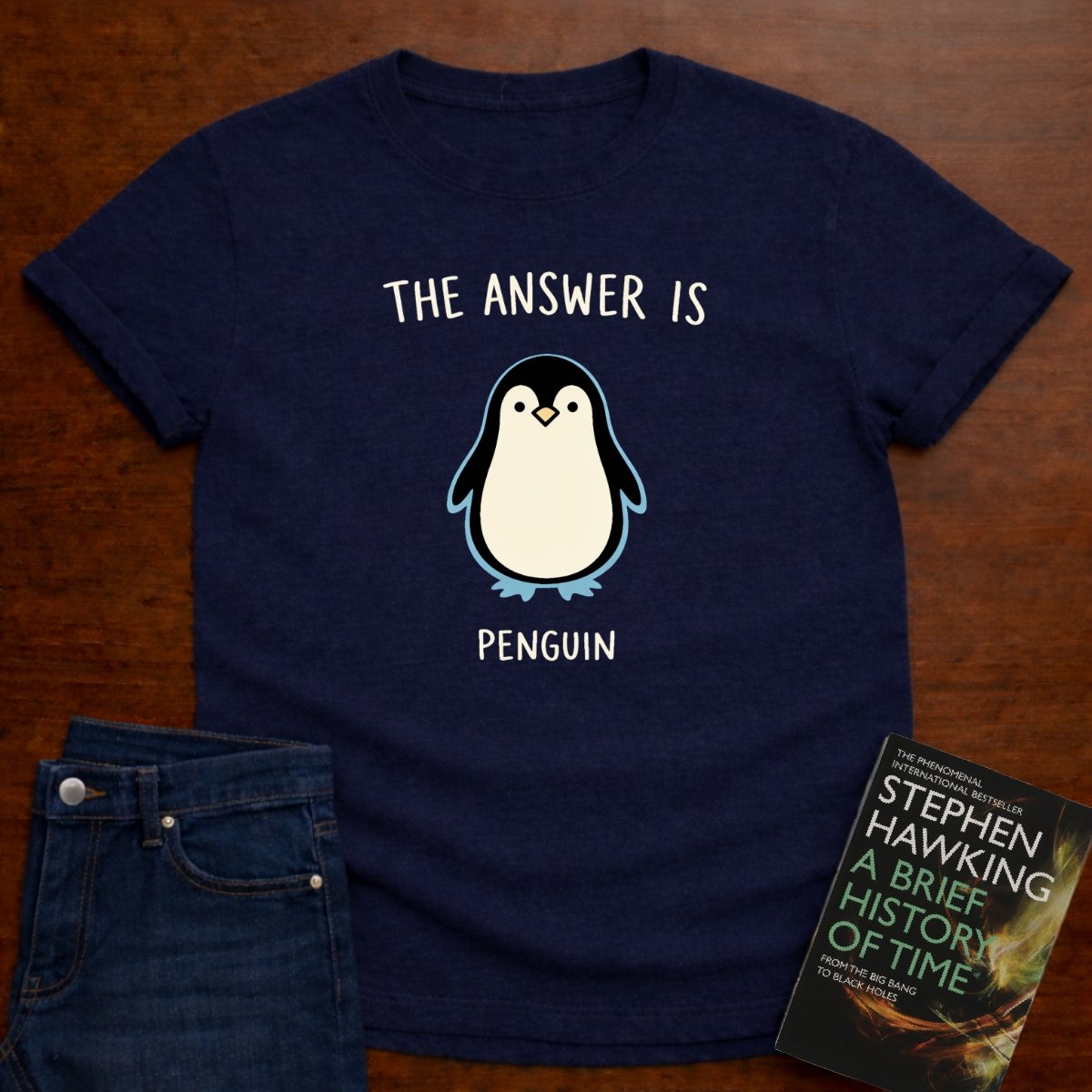 THE ANSWER IS PENGUIN. T-SHIRT – Navy