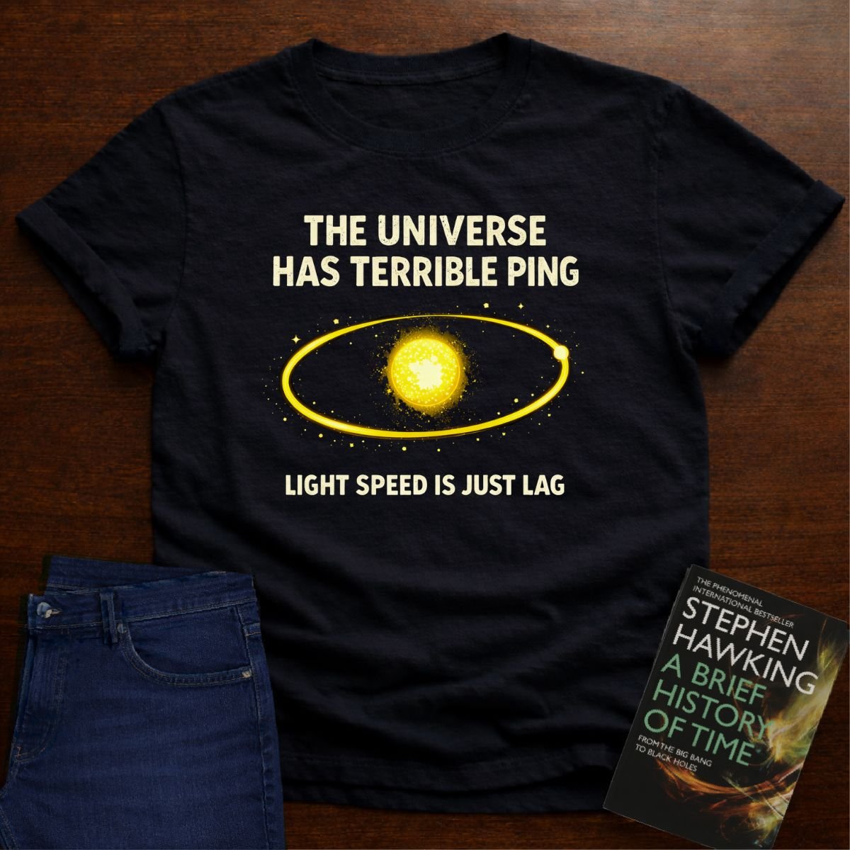 THE UNIVERS HAS TERRIBLE PING T-SHIRT – Black