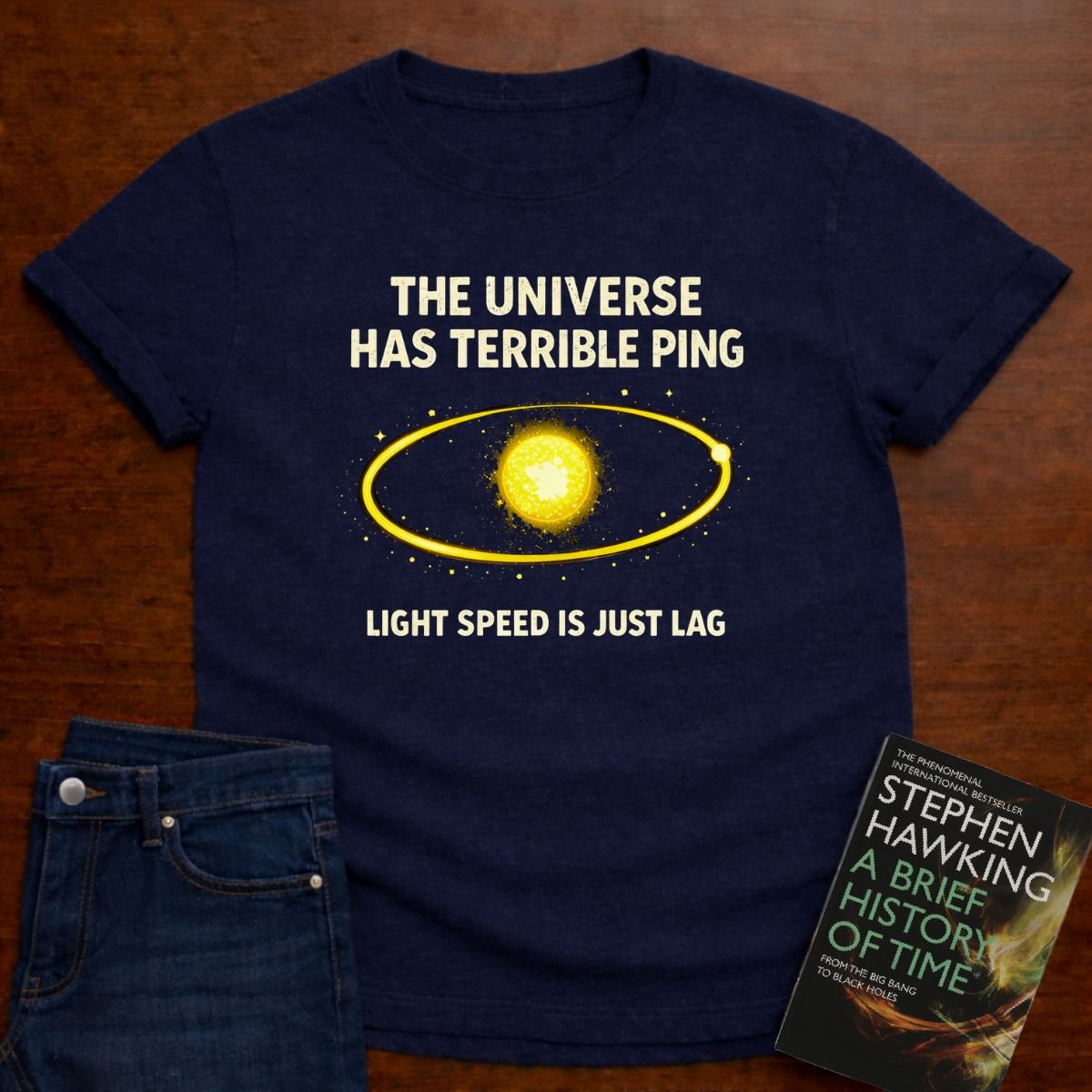 THE UNIVERS HAS TERRIBLE PING T-SHIRT – Navy