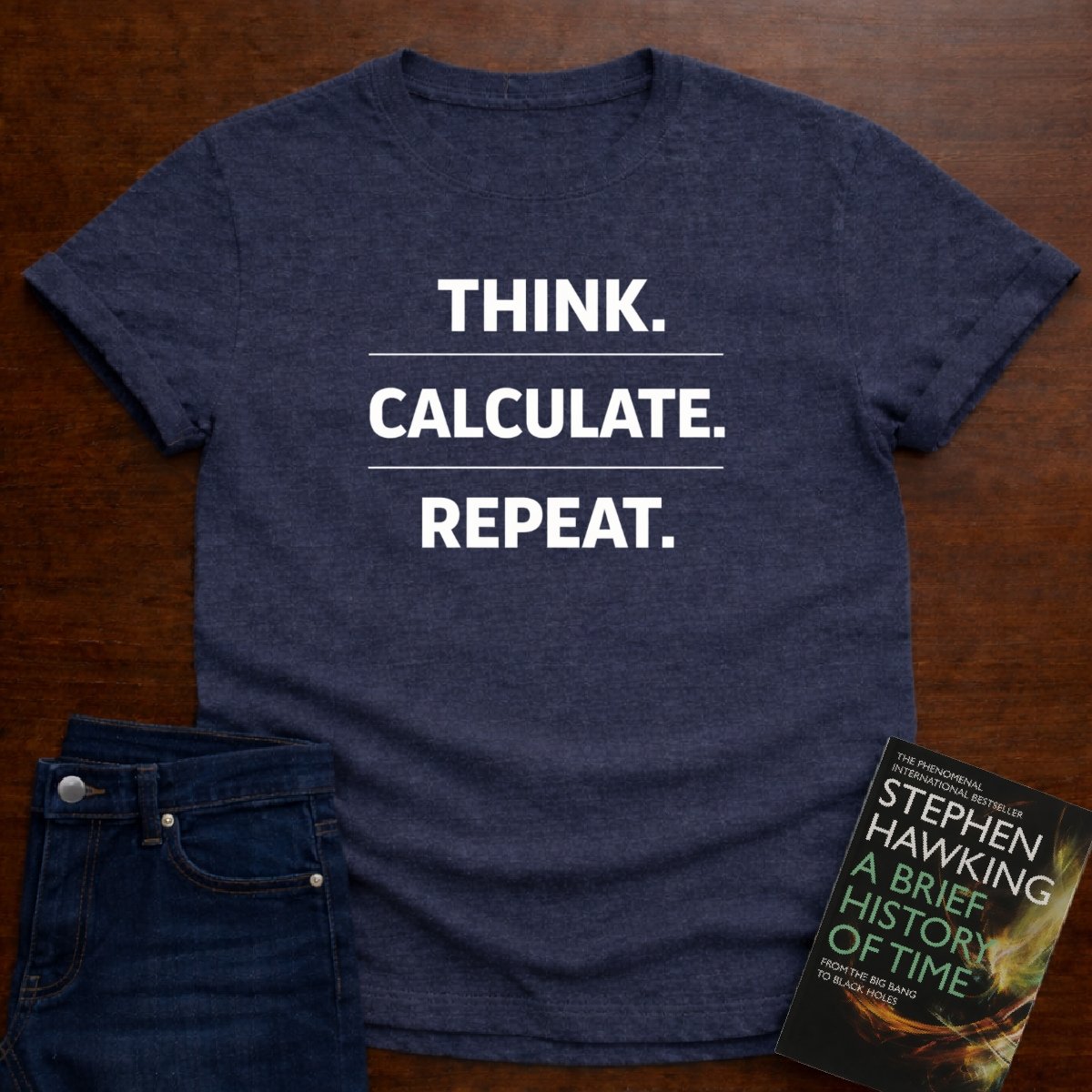 THINK. CALCULATE. REPEAT. T-SHIRT – Heather Navy