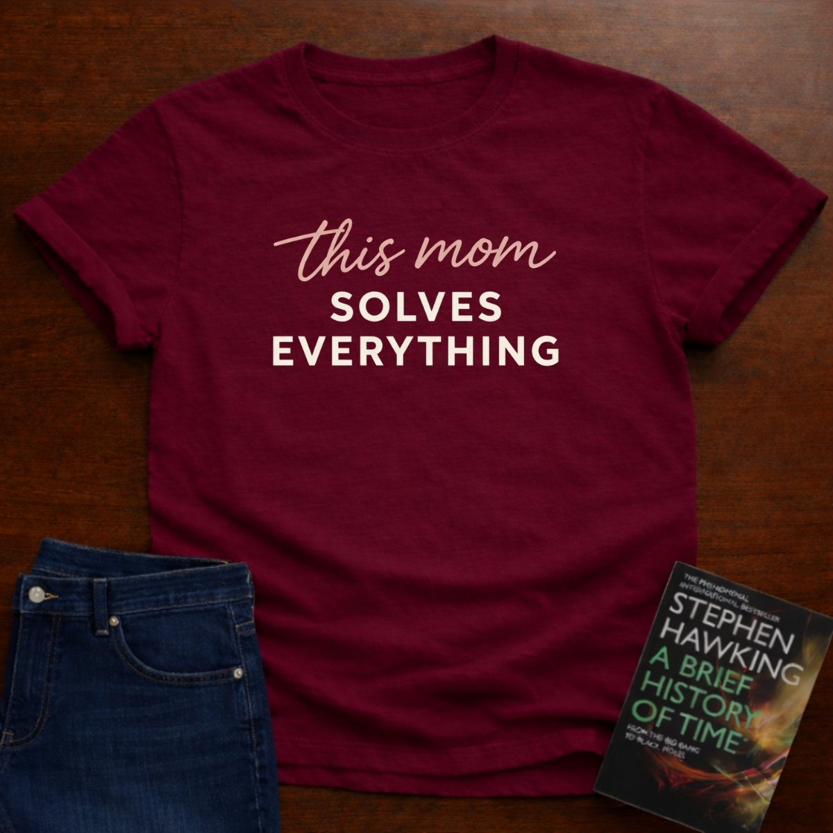 THIS MOM SOLVES EVERYTHING. T-SHIRT – Cardinal Red